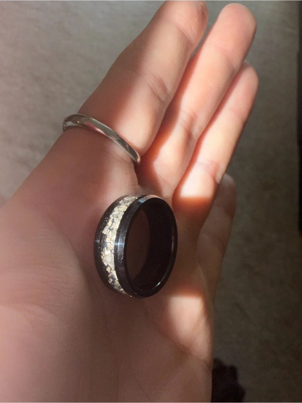 Tungsten Carbide Black Ring with Crushed Stone Inlay
